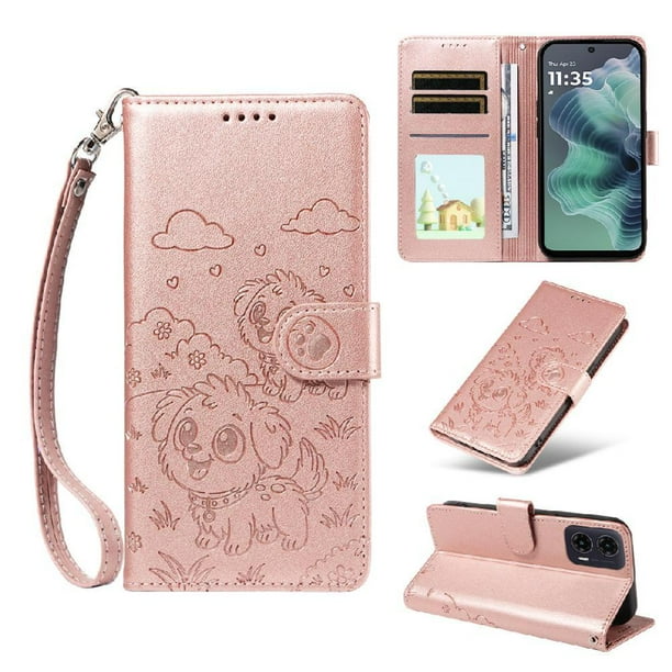 Funda Billetera FOXDOCK Compatible con Motorola Moto G35 5G, Diseño Perrito Tierno, Ranuras para Tarjetas y Soporte Plegable