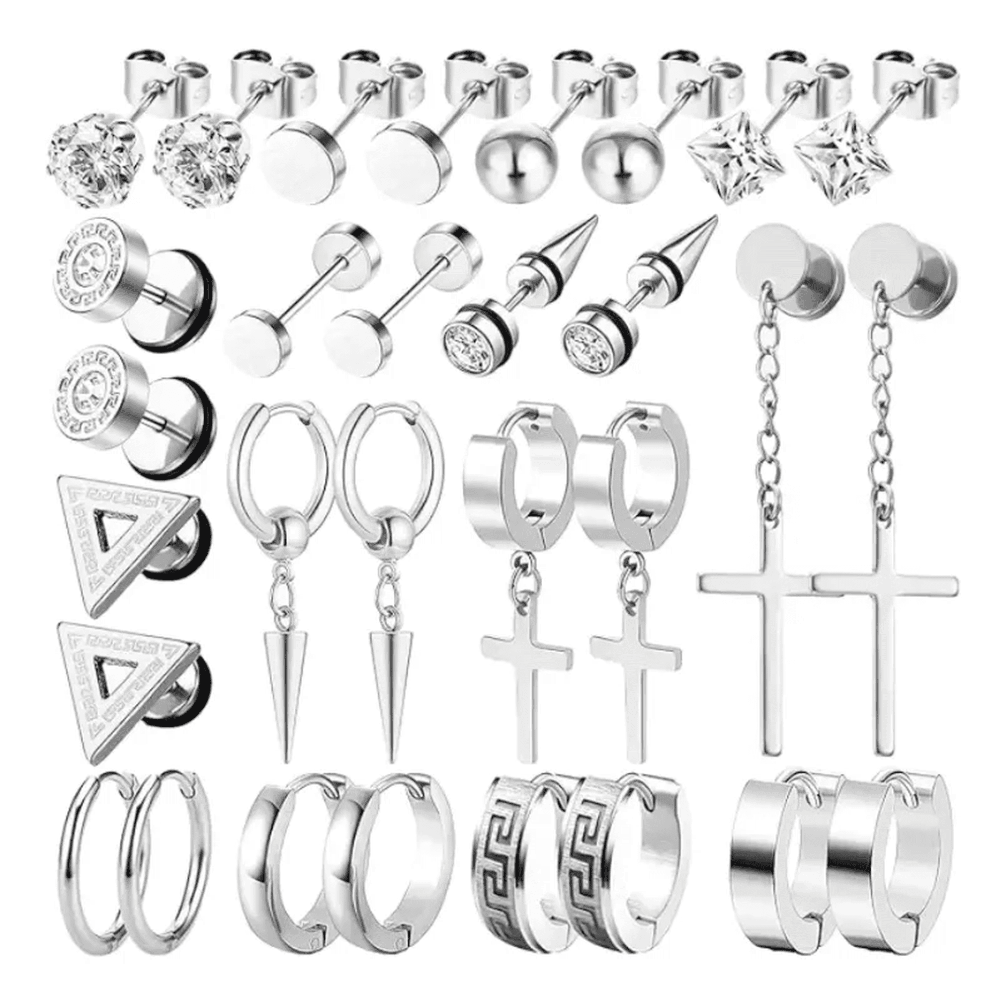 Belida - 15 Pares Aros Aretes Pendientes Hombre Negro Plateado