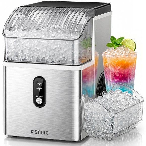 Máquina de hielo Kismile Nugget 35 lb/24 h, depósito de 1,2 L, color plateado