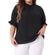 thumbnail image 1 of Agnes Orinda Blusa de Mujer Talla Grande para Escuela Colegio Oficina Trabajo con Pliegues Sólidos de Manga Corta Cuello Simulado Mangas Abullonadas 3X Negro, 1 of 6