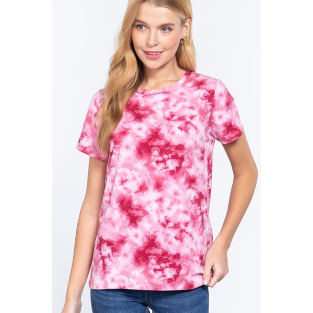 Saronite Top de Jersey de Algodón de Manga Corta con Estampado Tie-dye, Rosa (para Mujer)