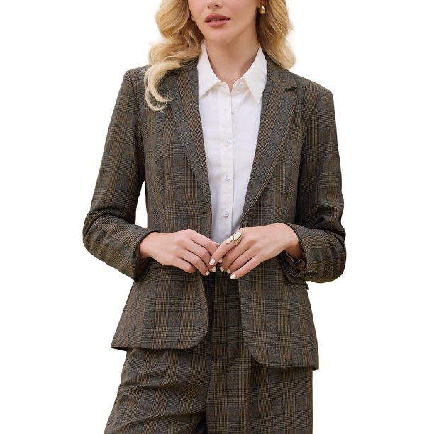 INSPIRE CHIC Chaqueta de Traje Casual de Negocios para Mujer con Estampado de Pata de Gallo para Otoño 2XL Marrón