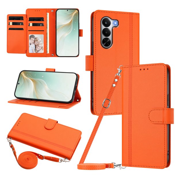 Funda Billetera Delgada para OnePlus Nord CE 6 Lite, Cuero Sintético, Naranja