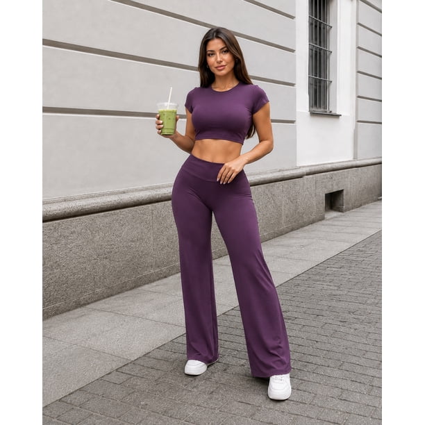 Conjunto Deportivo Para Mujer Crop Top Espalda Abierta Y Palazzo