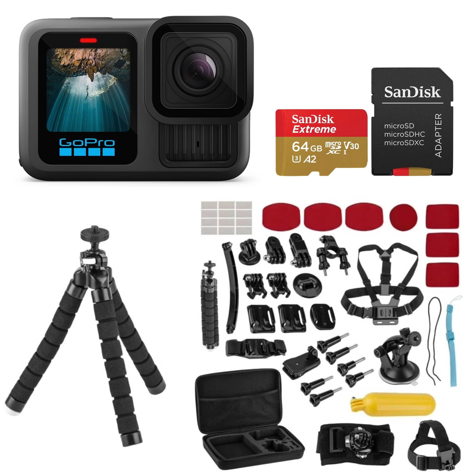 Kit De Videocámara Gopro Hero13 Negra 5.3k60 Impermeable De 64 Gb