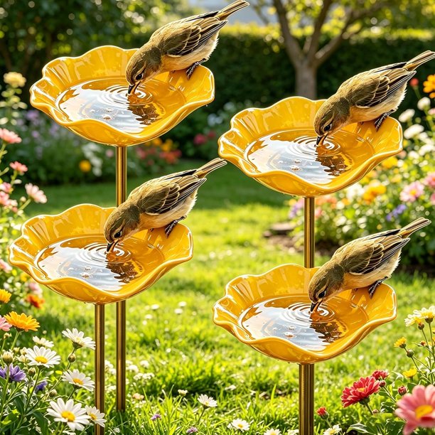 Estacas jardín flor metal hechas mano 4 uds baño pájaros estación riego abejas jardín