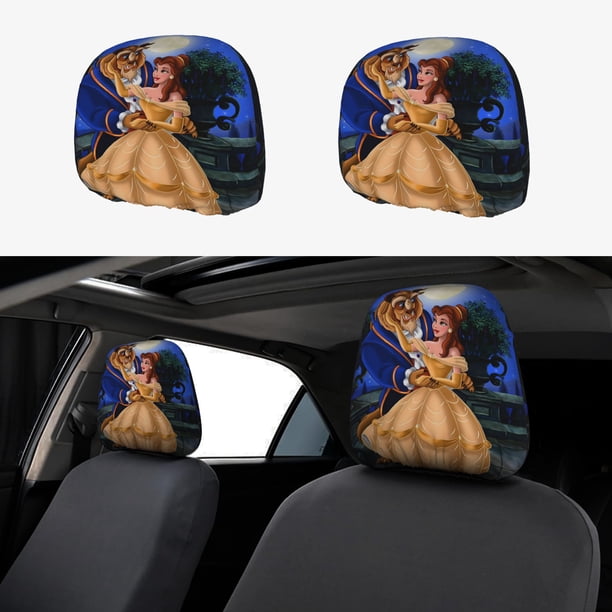 Bella de La Bella y la Bestia Funda Protectora Universal para Reposacabezas de Coche, Funda Elástica para Reposacabezas de Asiento de Auto, Funda de Tela Antipolvo, Accesorios de Interior 2 Piezas