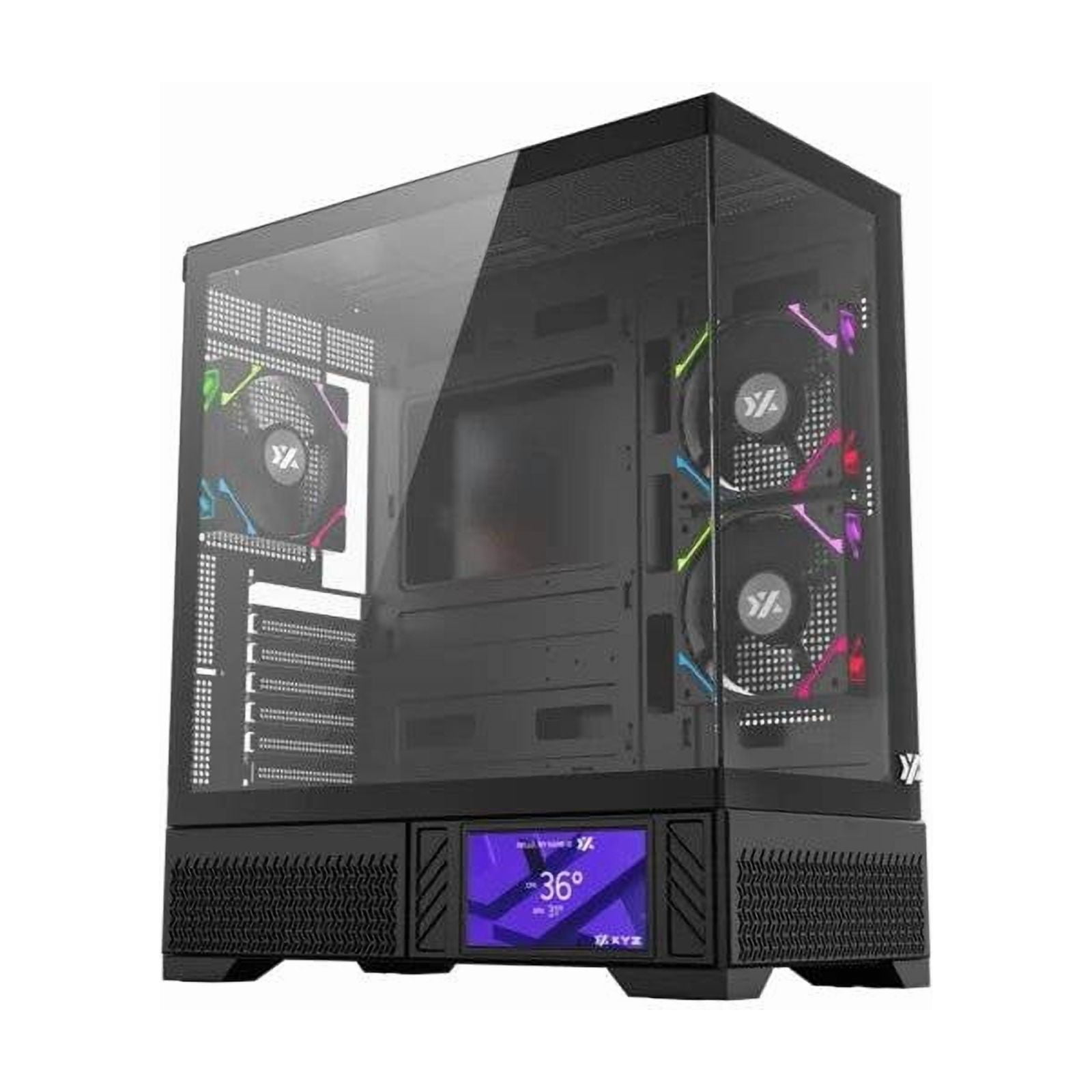 Gabinete Gamer Xyz Aurorax 100 Pro, Panel Panorámico, Pantalla 5.5", Incluye 3 Fans, Negro