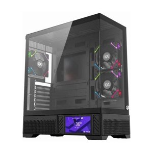 Gabinete Gamer Xyz Aurorax 100 Pro, Panel Panorámico, Pantalla 5.5"", Incluye 3 Fans, Negro