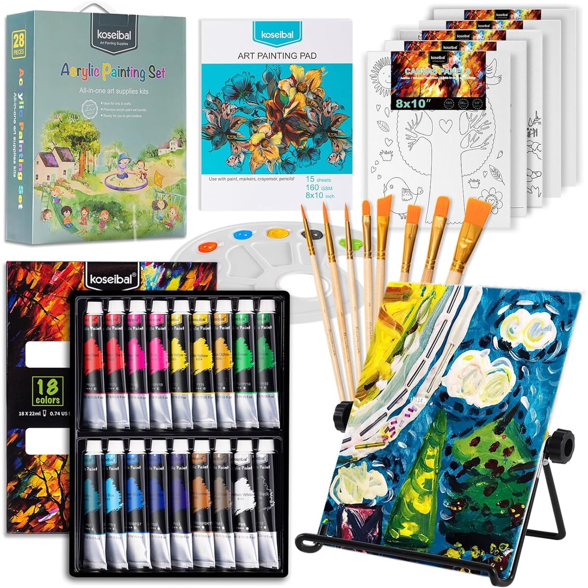 Set Pintura Acrílica Koseibal 28 Piezas 18 Colores Niños