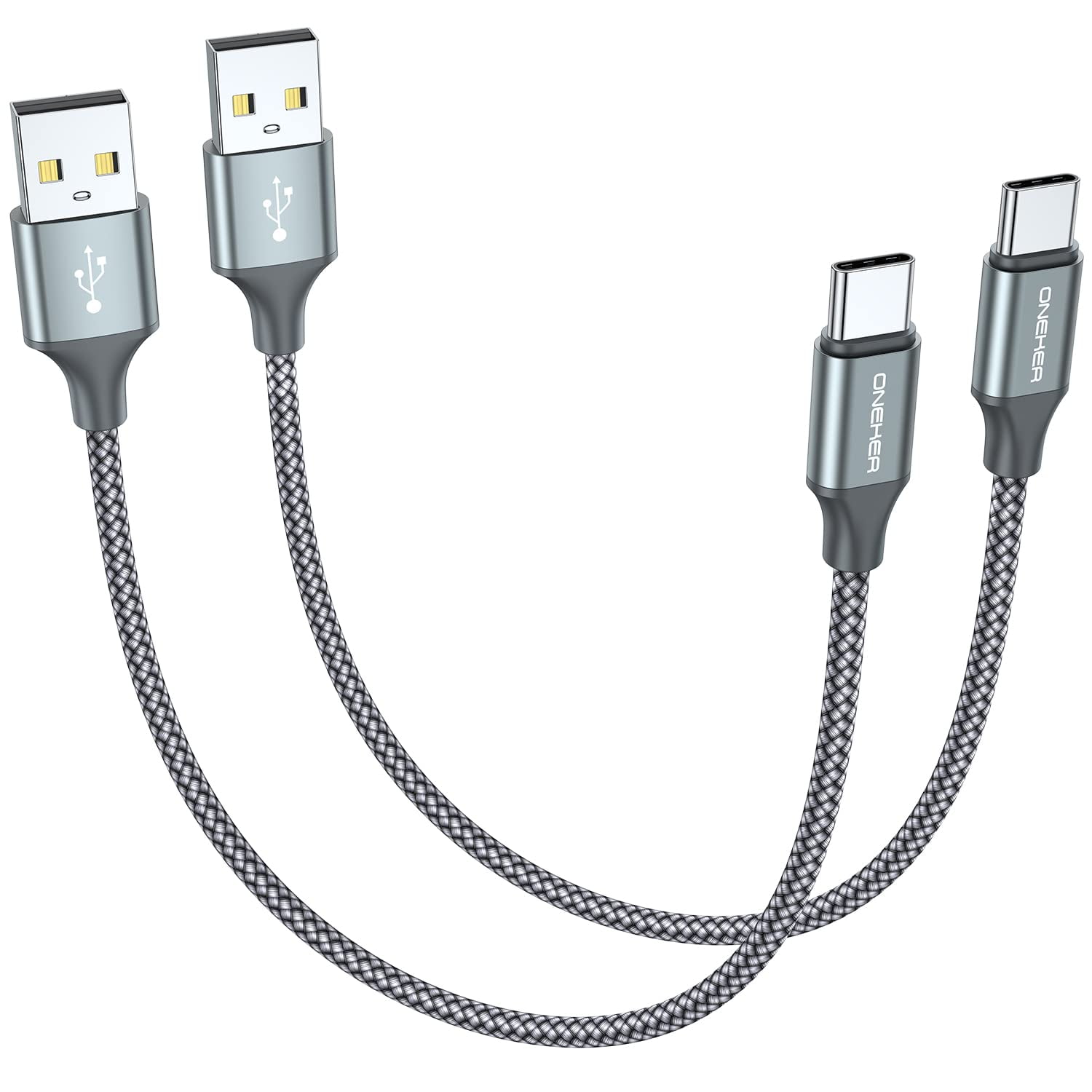 [cable Usb Tipo C] Oneker De 1 Pie Corto De Nailon Trenzado, Paquete De 2