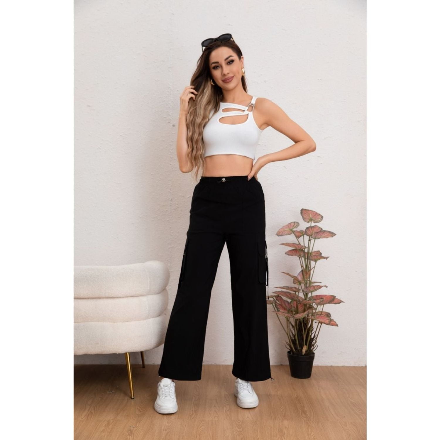 Likeshop - Pantalon Mujer Cargo Recto Ancho Tendencia 0106