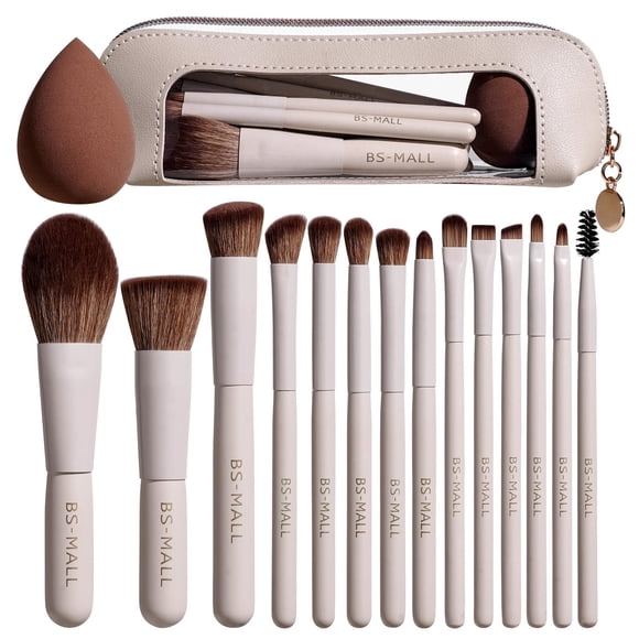 Juego de 14 brochas de maquillaje BS-MALL + Esponja beige