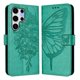 thumbnail image 1 of Funda cartera mariposa para Samsung Galaxy S25 Ultra con soporte y ranuras para tarjetas Verde, 1 of 5
