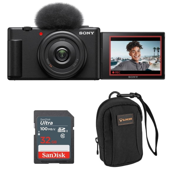 Cámara De Vlogs Zv 1f Negra Con Tarjeta Sd De 32 Gb Y Bolsa