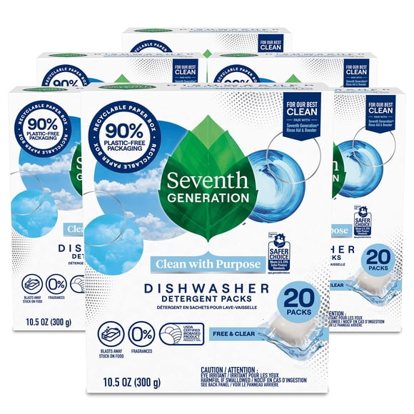 Paquetes de detergente para lavavajillas Seventh Generation x6, 20 tabletas