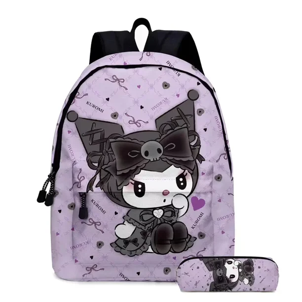 3PC-SET Printing Peripheral Sanrio Kuromi Backpack Student School Bag Pencil Case Bag Mochila Boys Girls Anime kawaii Cartoon