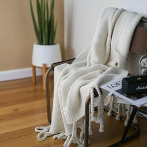 Wyj Hogar - Manta Encaje De Lana Gruesa Tejida A Mano Premium 150X230Cm Crema