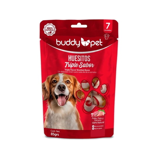Snack Perro Adulto Huesitos Sabor Pollo, Vacuno Y Cordero Bolsa 7 Un Buddy Pet