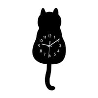 Bothyi - Reloj De Pared Con Diseño De Gato De Dibujos Animados, Funciona Con Pilas, 17 X 43 Cm, Para Comedor, Color Negro