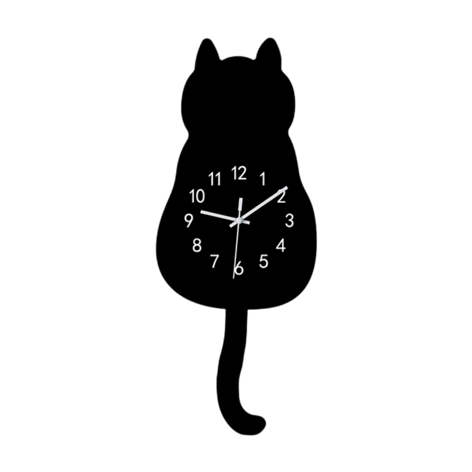 Bothyi - Reloj De Pared Con Diseño De Gato De Dibujos Animados, Funciona Con Pilas, 17 X 43 Cm, Para Comedor, Color Negro
