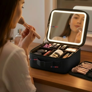 Utilisimo - Estuche Maquillaje 2 En 1 Bolso Cosmetiquero Espejo Con Luz Led Organizador Negro