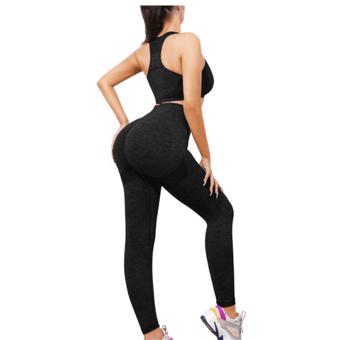 Genérico - Conjunto Deportivos Calza + Top Levanta Cola Estándar S/M Negro Liso