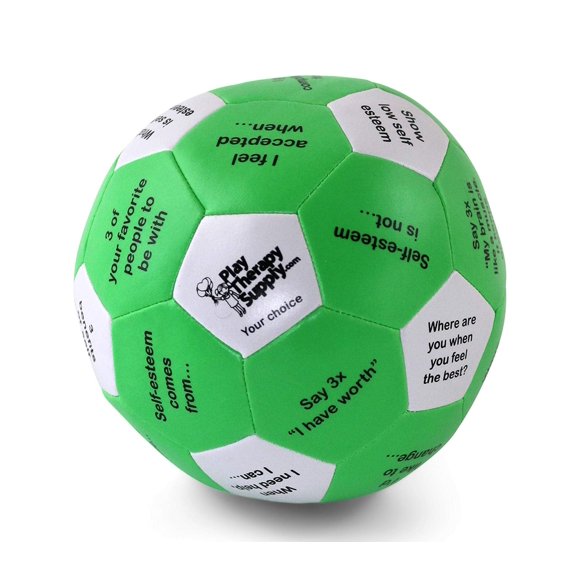 Espuma Thumball PlayTherapySupply Self Esteem de 15 cm, color verde y blanco
