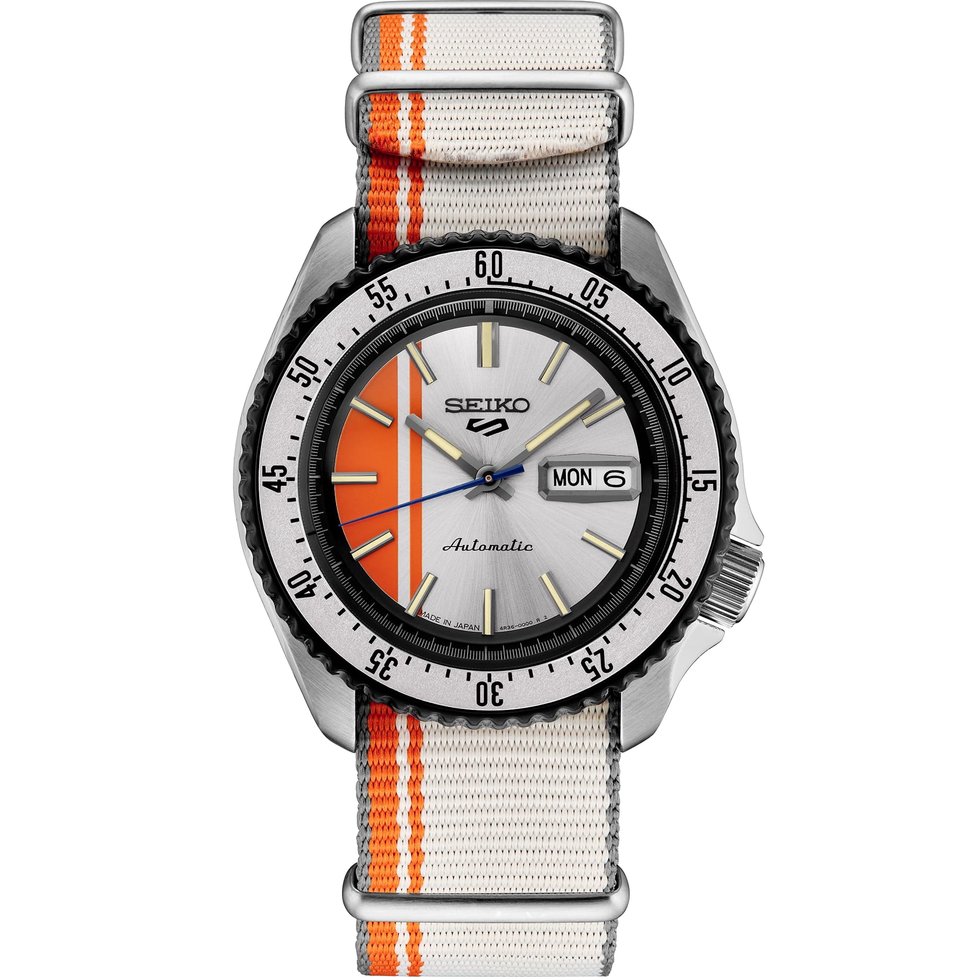 Reloj Seiko Srpk73 5 Sports Automático Para Hombre Plateado/naranja