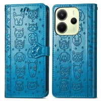 Funda Cartera Foxdock Para Xiaomi Redmi Note 14 4G , Flip Pu Con Relieve De Gatos Y Perros, Tarjetero Y Soporte