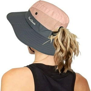 Veatool - Sombreros Plegables Con Protección Uv Para Mujer, De Malla Y Ala Ancha, Para Pescar En La Playa, Con Agujero Para La Coleta