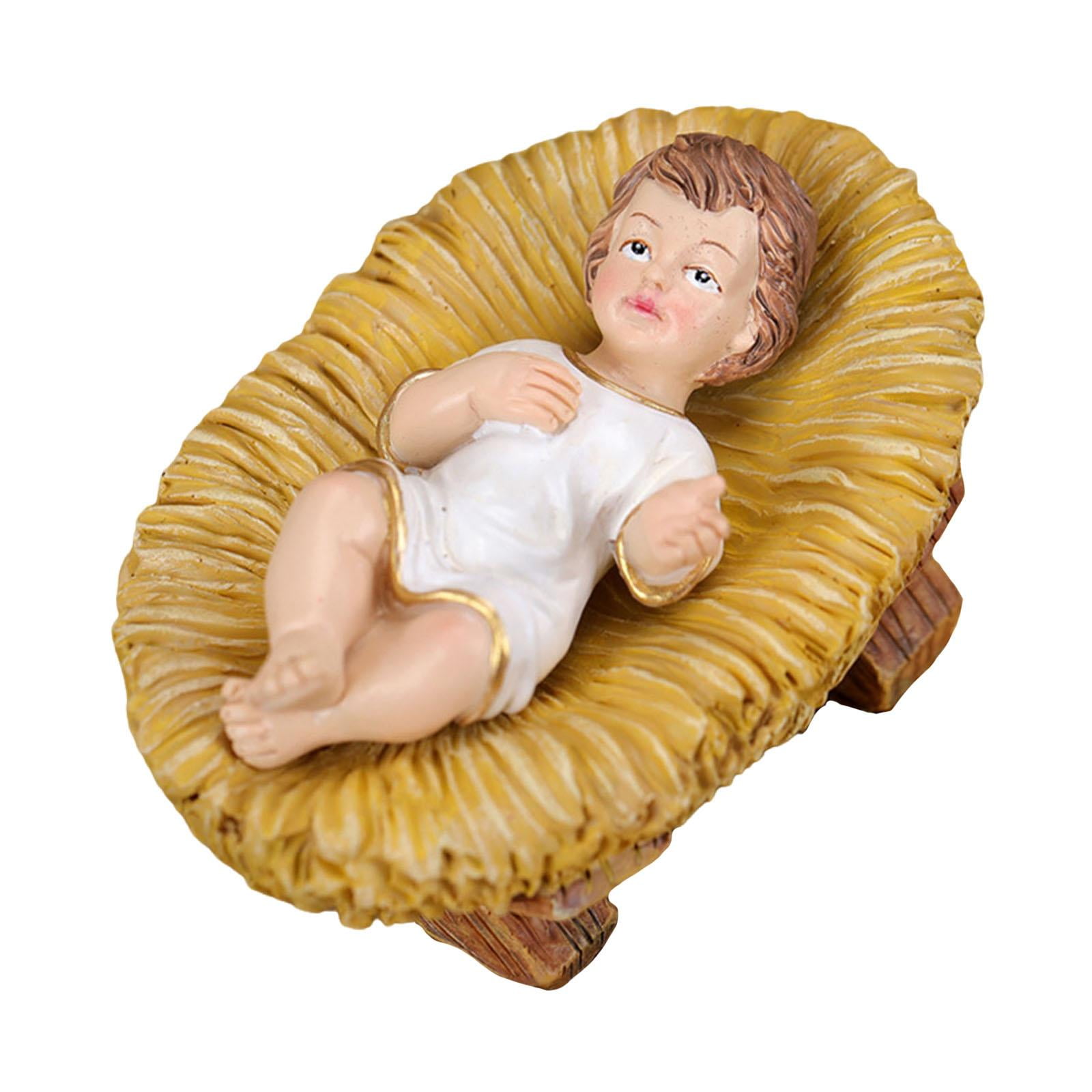 Bothyi - Estatua De Jesús En El Pesebre, Figura De Resina De Regalo Para Escritorio, Dormitorio, Sala De Estar, Cama Redonda Vestida
