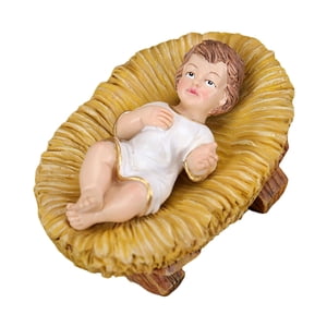 Bothyi - Estatua De Jesús En El Pesebre, Figura De Resina De Regalo Para Escritorio, Dormitorio, Sala De Estar, Cama Redonda Vestida