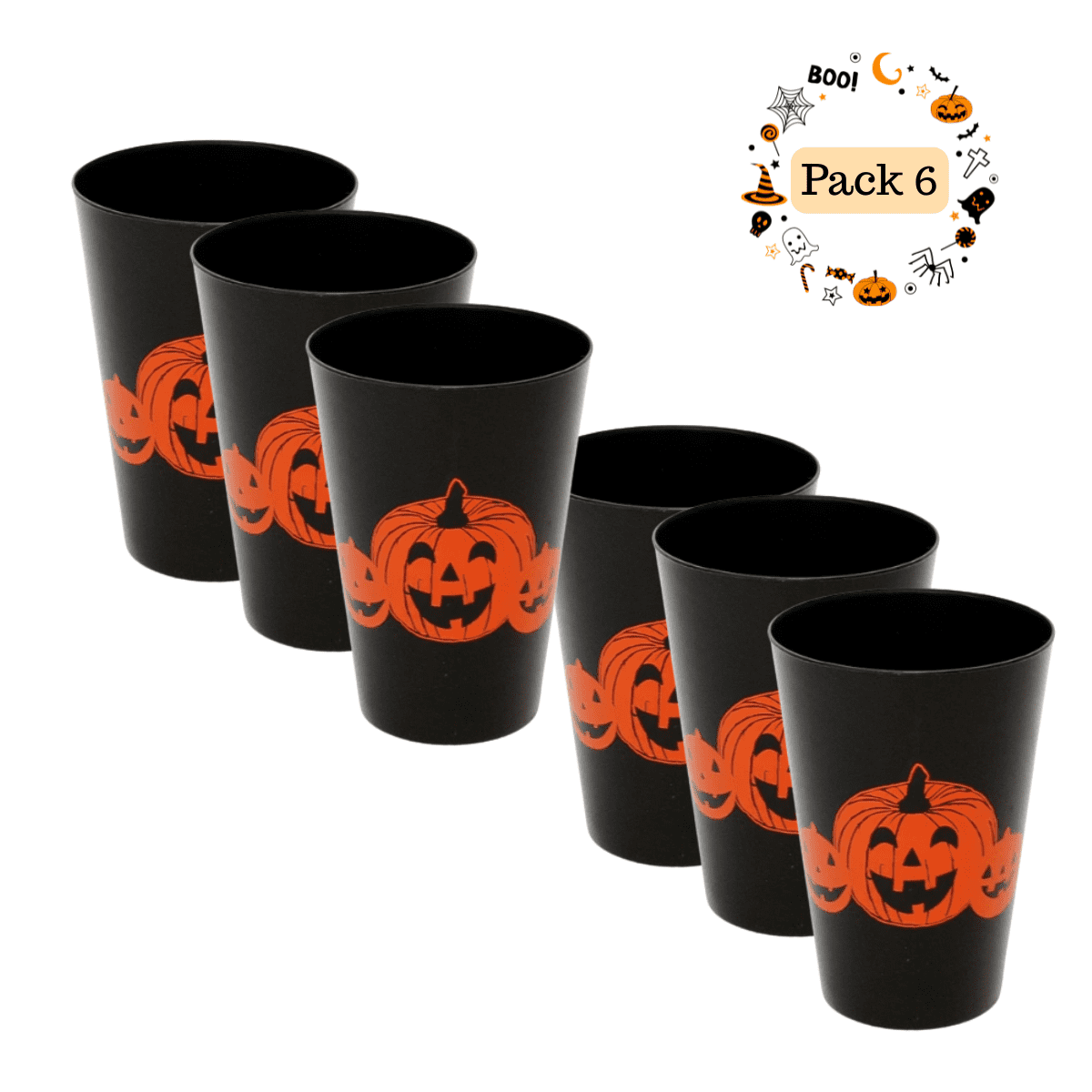 Genérico - Pack 6 Vasos Plástico Calabaza Halloween 2025