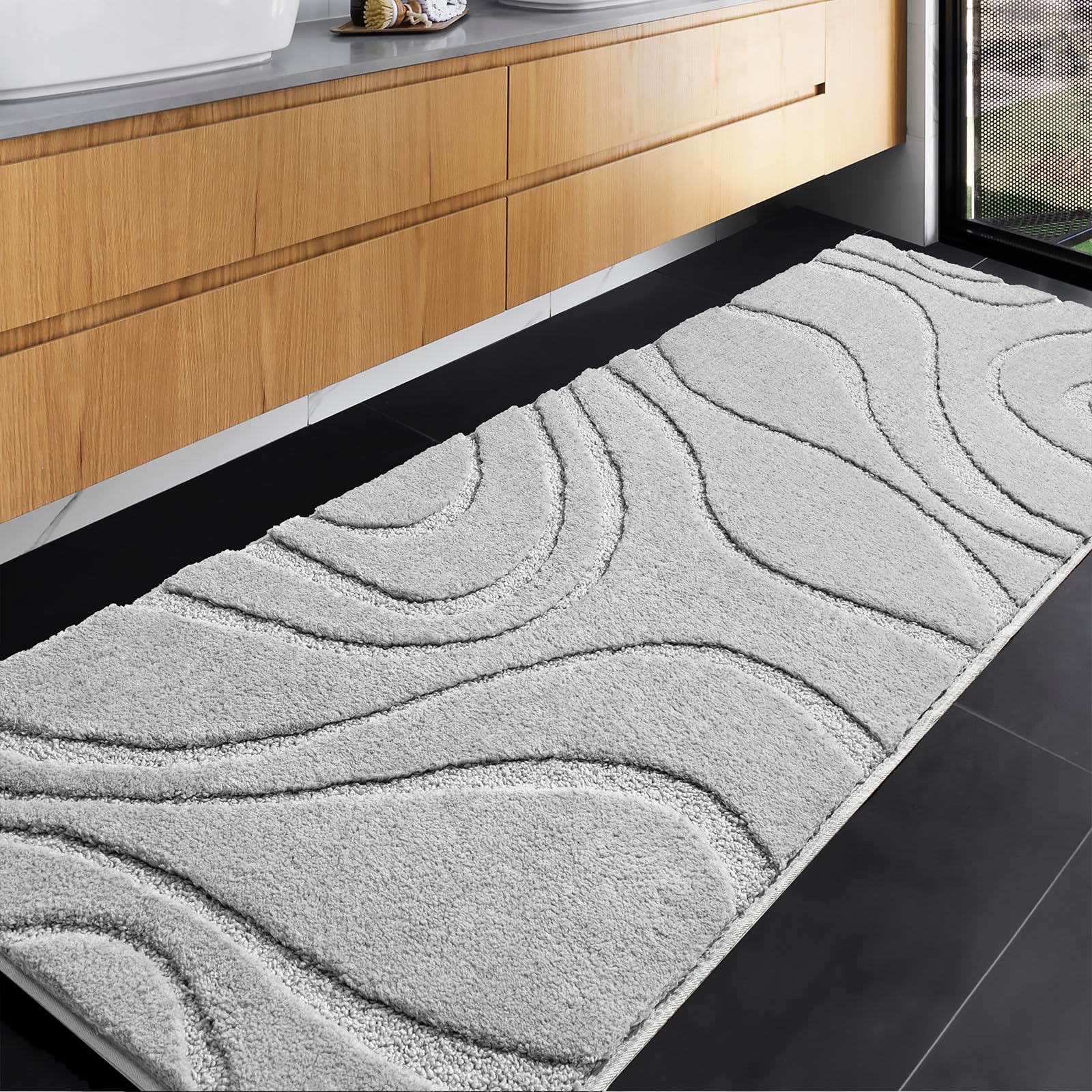Alfombra De Baño Runner Dexde, Extra Larga, Antideslizante, Gris Claro