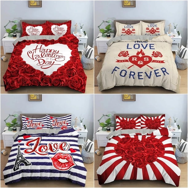 Sweet Heart Roses Bedding Set Floral Flowers Duvet Cover Set Luxury Quilt Cover for Valentine's Day Home Textile