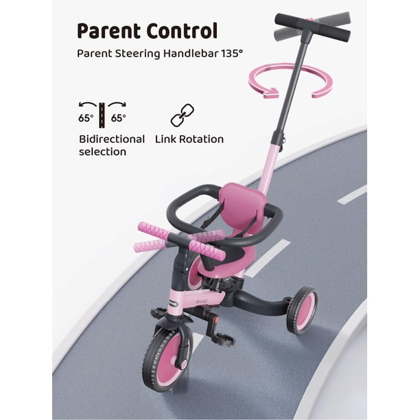 Newyoo Triciclo 5 En 1 Con Mango De Empuje Para Niños De 1 A 3 Años: Se Convierte En Bicicleta De Equilibrio, Marco De Acero Y Ruedas EVA, Color Verde