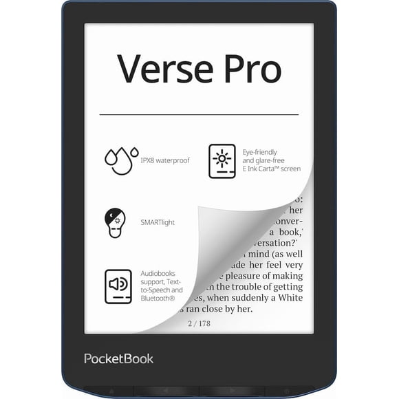 Lector de libros electrónicos PocketBook Verse Pro, resistente al agua, 6 pulgadas, 16 GB, WiFi y BT Azure