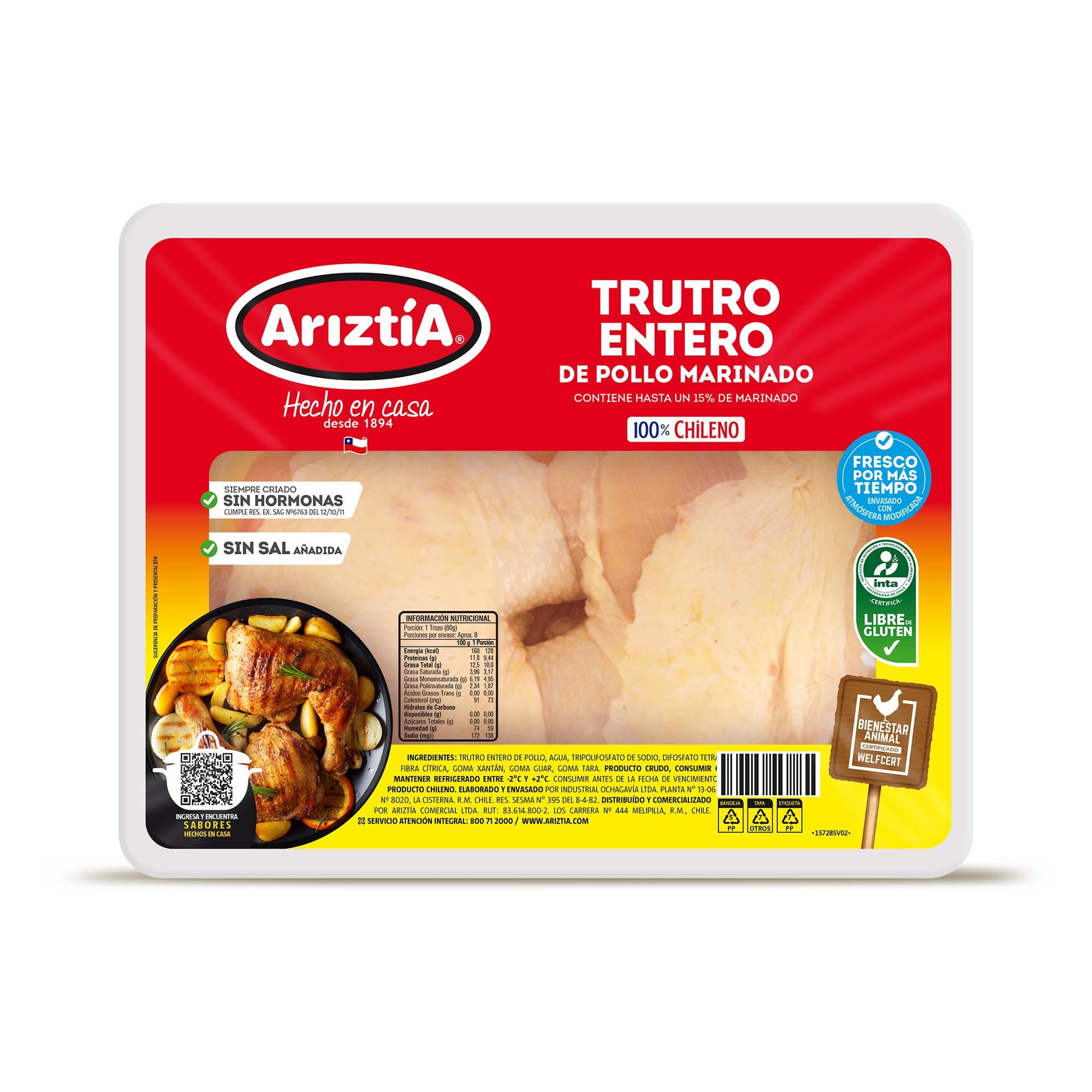 Pollo Trutro Entero Envasado 900 g Ariztia