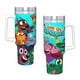 thumbnail image 4 of ¡Vamos, Plátanos! Vaso aislado de acero inoxidable con asa, diseño temático, regalo para familia, amigos y fans; incluye pajita y encaja en el portavasos estándar, 40 oz, 4 of 6