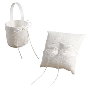 Magideal - Anillo De Boda Almohada Cesta Satén Romántico Suave Decoración Encaje Perla Boda Cesta Anillo Para Decoración Evento Fiesta Suministros Niña De Las