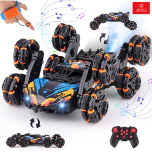 Anikids - Auto De Truco Control Remoto Dual Con 8 Ruedas Transformable Negro