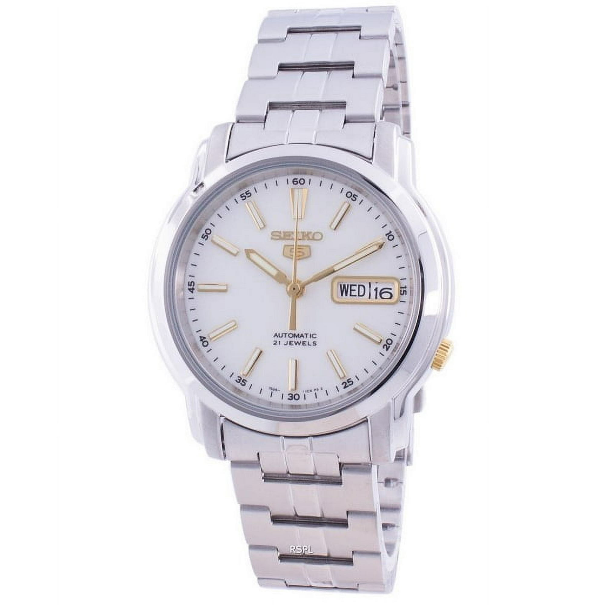 Seiko - Reloj Serie 5 Para Hombres De Acero Inoxidable Con Esfera Plateada Snkl77