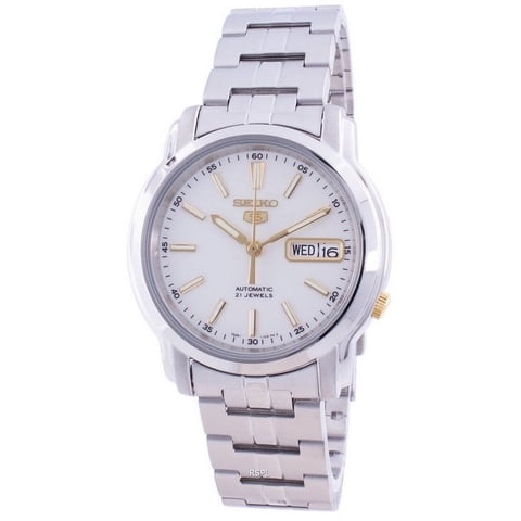 Seiko - Reloj Serie 5 Para Hombres De Acero Inoxidable Con Esfera Plateada Snkl77