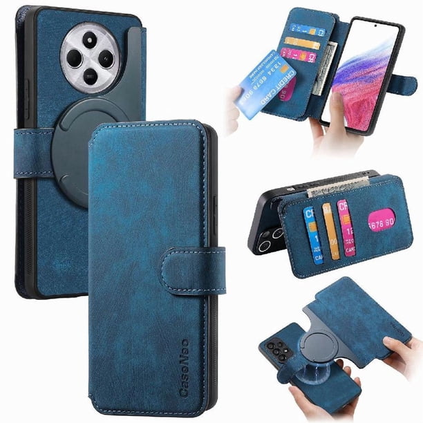 Funda Billetera Magnética para Xiaomi Redmi 14C Soporte Tarjetas Desmontable Azul