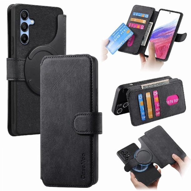 Funda Billetera Magnética para Samsung Galaxy A16 Soporte Tarjetas Desmontable Negro