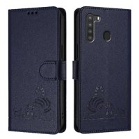 Funda Tipo Cartera Foxdock Para Samsung Galaxy A21 Con Soporte, Ranuras, Rfid, Diseño De Gato