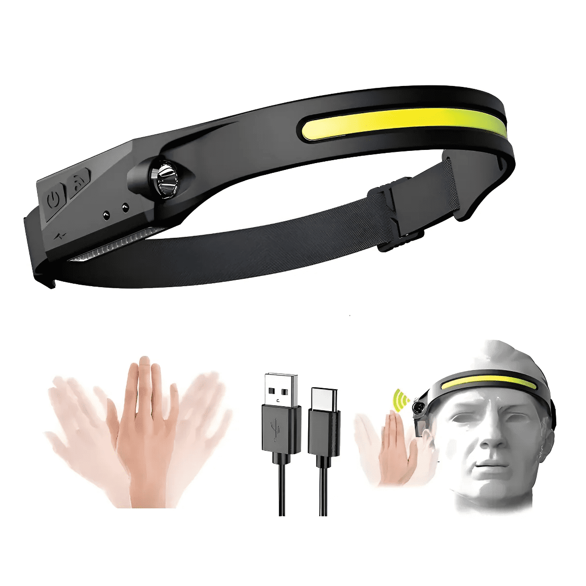 Genérico - Linterna Led Frontal Cintillo Recargable Auto Encendido Blanco Negro