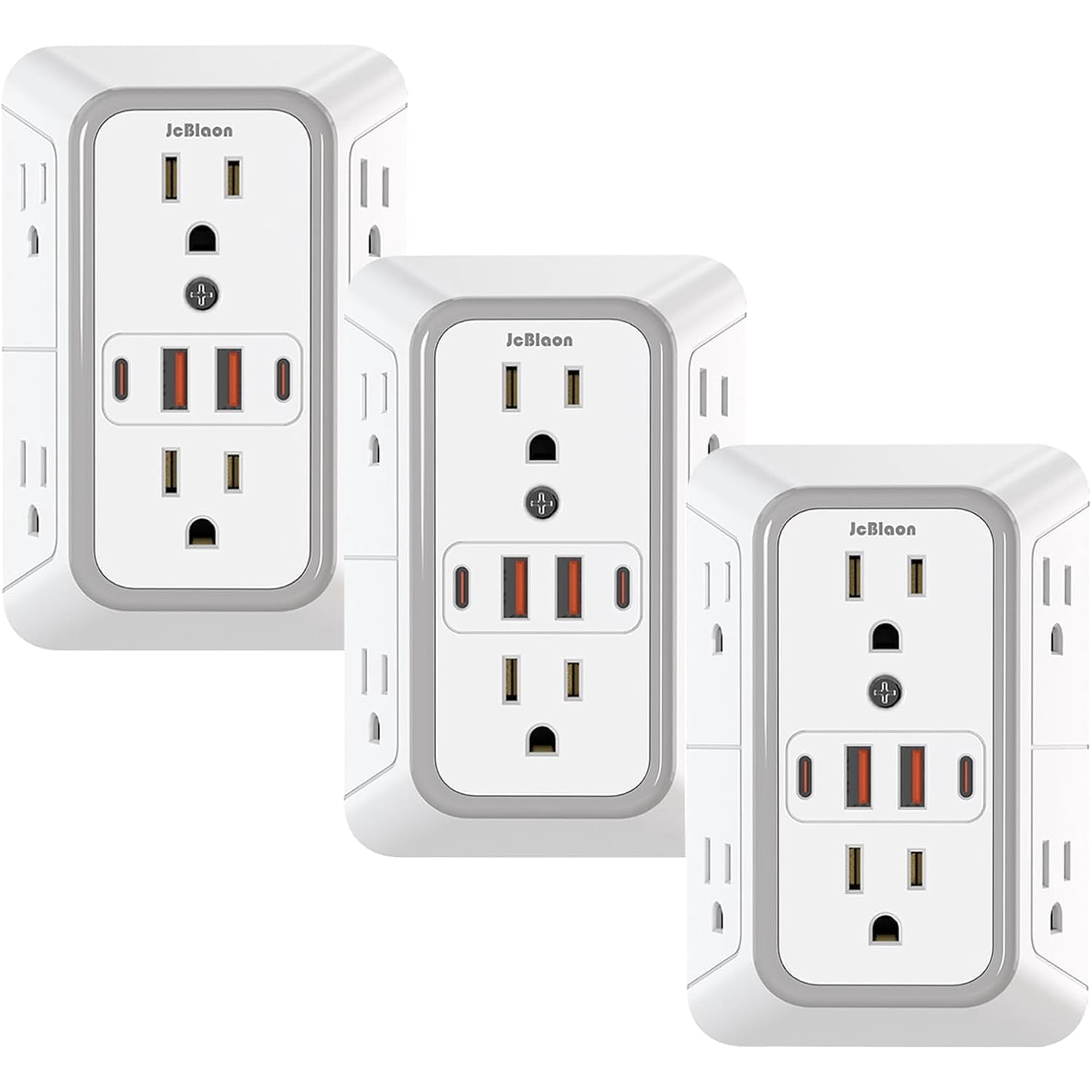 Jcblaon - Extensor De Enchufe Con Protector Contra Sobretensiones, 6 Salidas Con 4 Puertos Usb, Paquete De 3