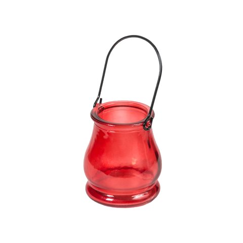 Homeessentials - Farol Portavelas De Vidrio Rojo